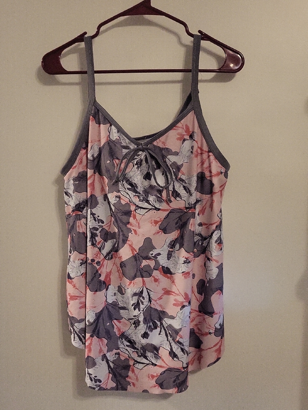 Floral XL Spaghetti Strap Swim  Tank Top in Pink & Gray